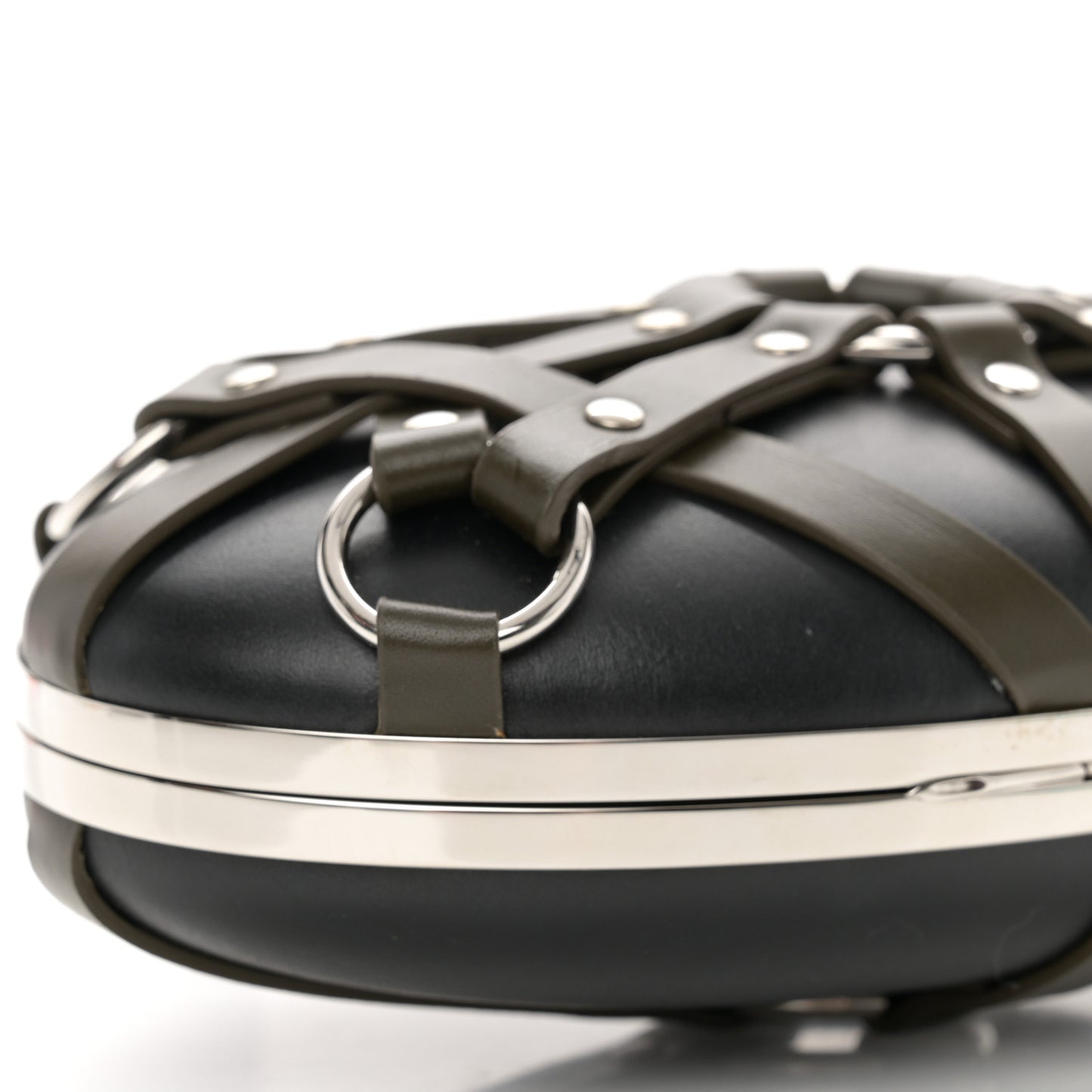 Nappa Harness Skull Knuckle Oval Box Clutch Black