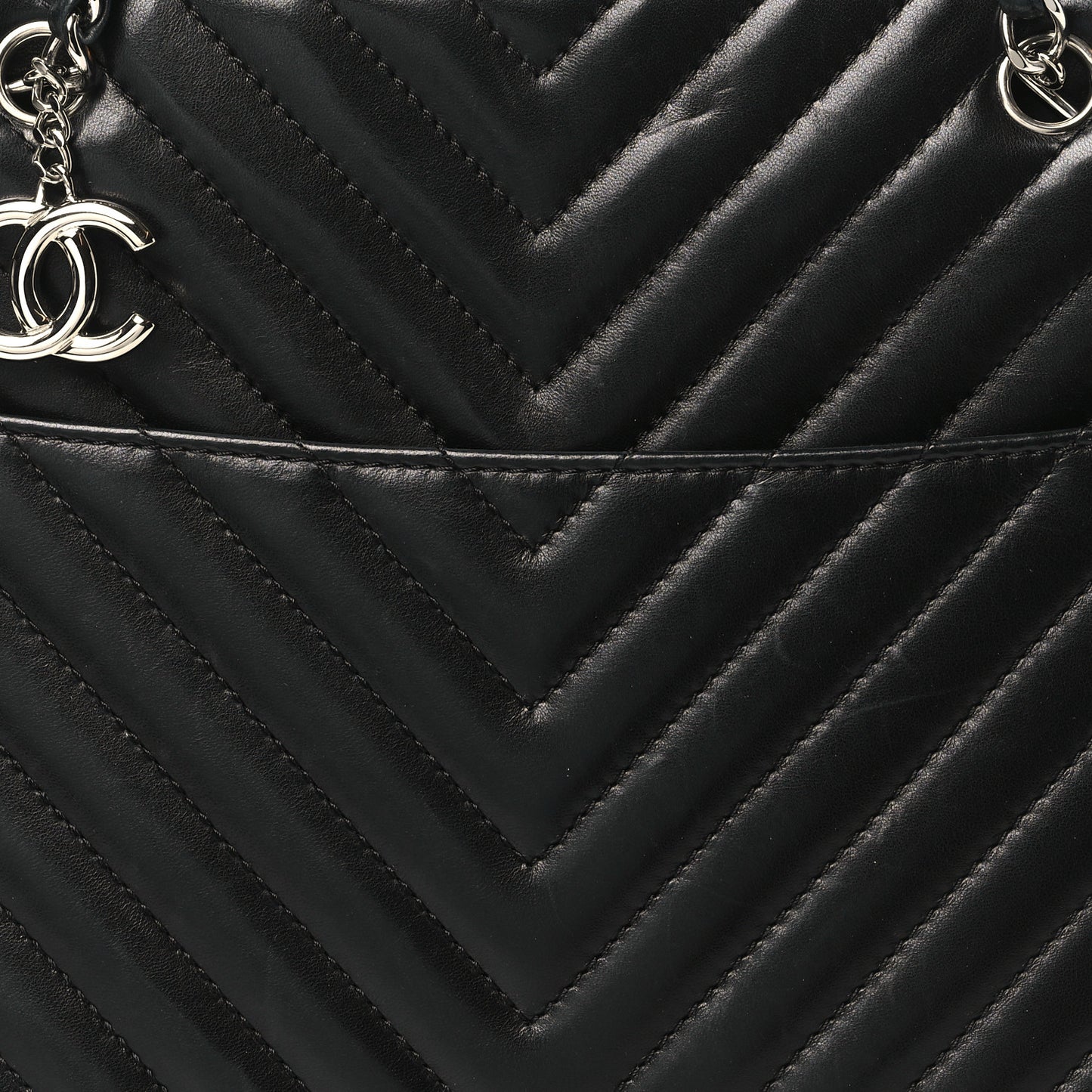 Lambskin Surpique Chevron Quilted Tote Black