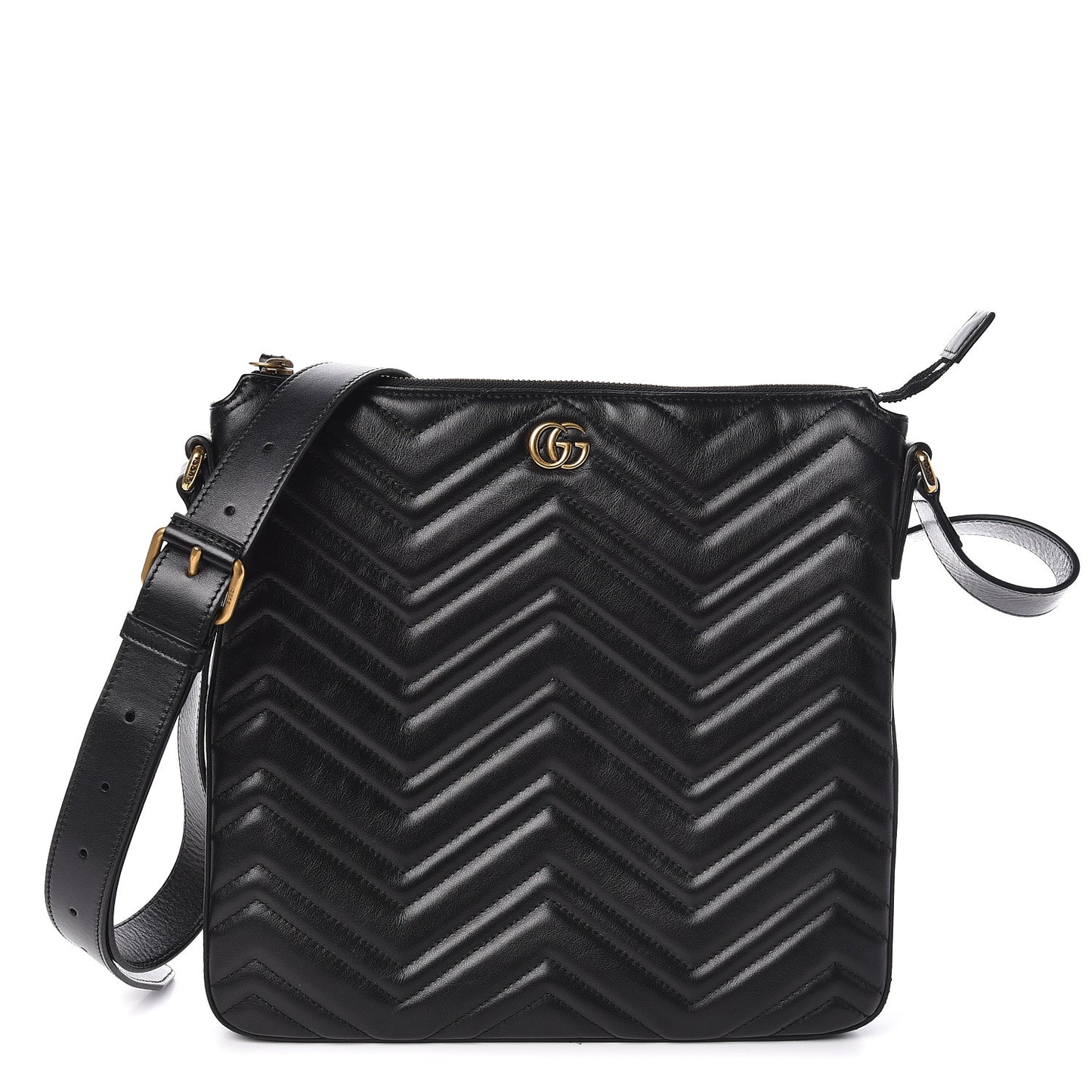 Calfskin Matelasse GG Marmont Flat Messenger Bag Black