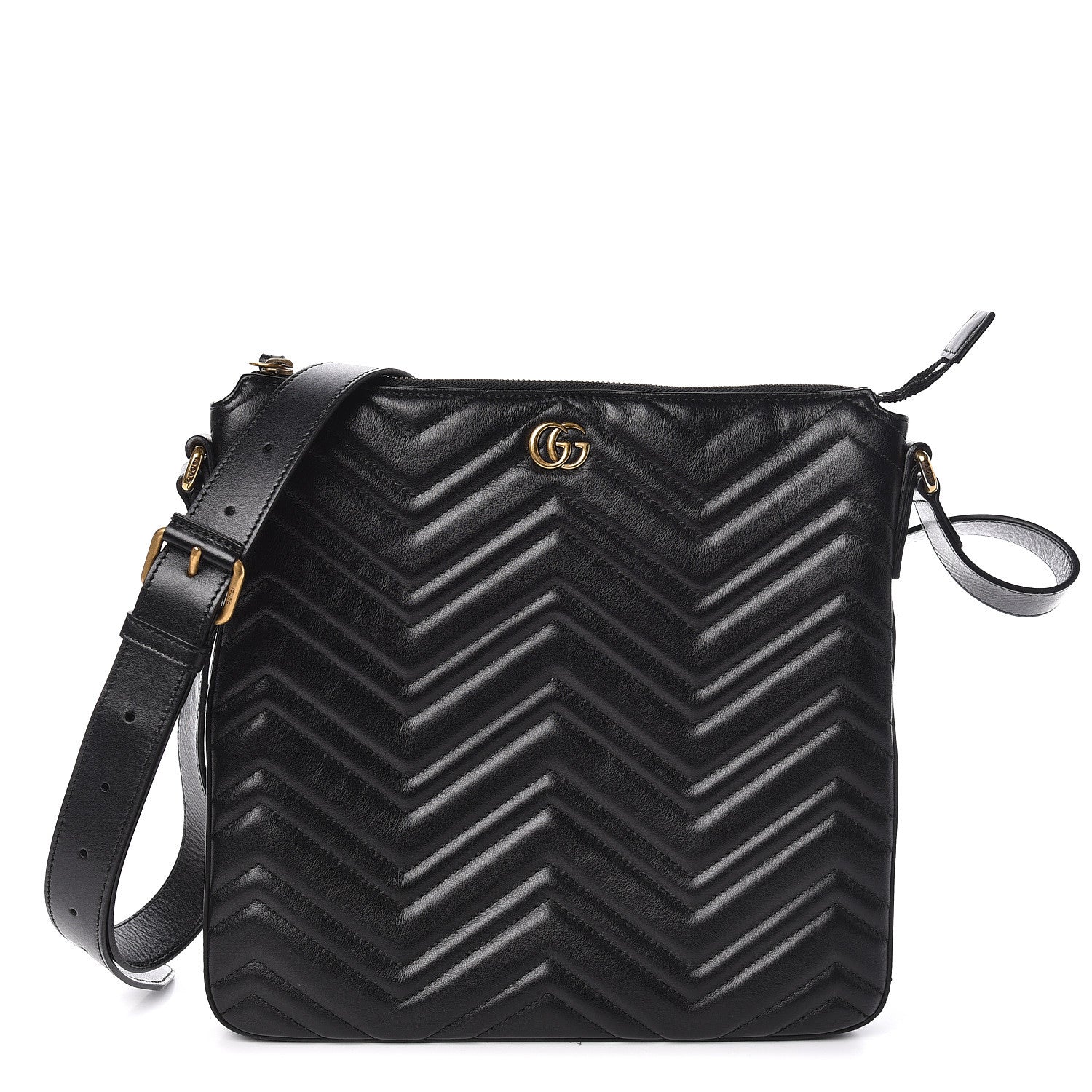 Gucci Calfskin Matelasse GG Marmont Flat Messenger Bag Black 1 of 11