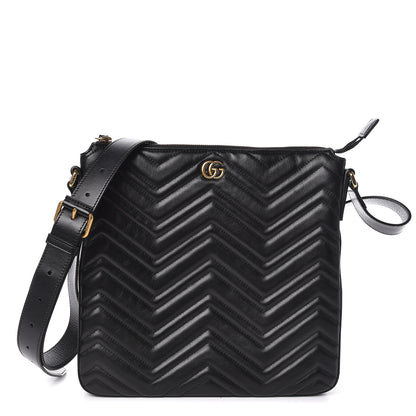 Gucci Calfskin Matelasse GG Marmont Flat Messenger Bag Black 1 of 11