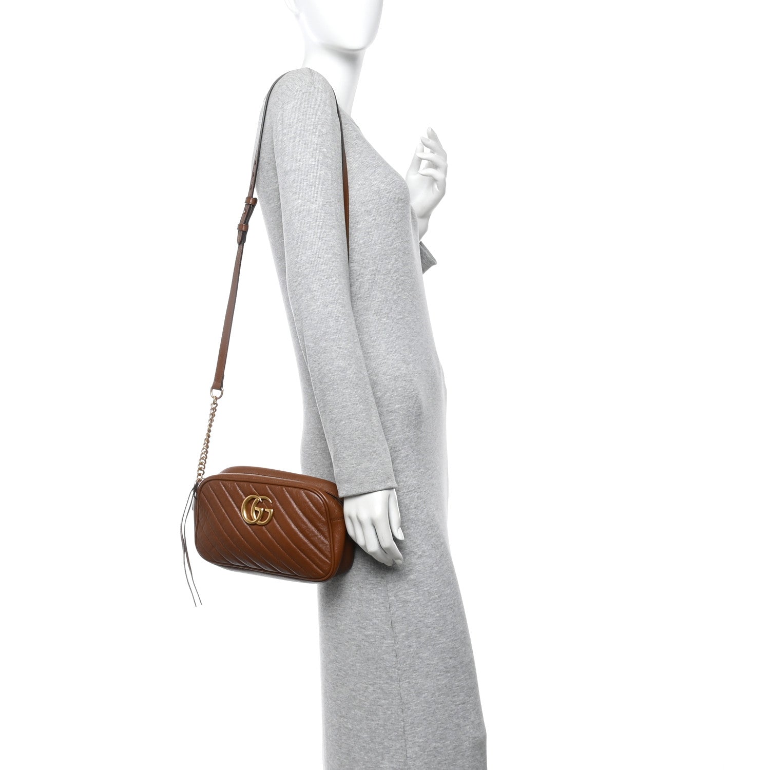 Gucci Glazed Calfskin Matelasse Diagonal Small GG Marmont Chain Shoulder Bag Cuir 2 of 10