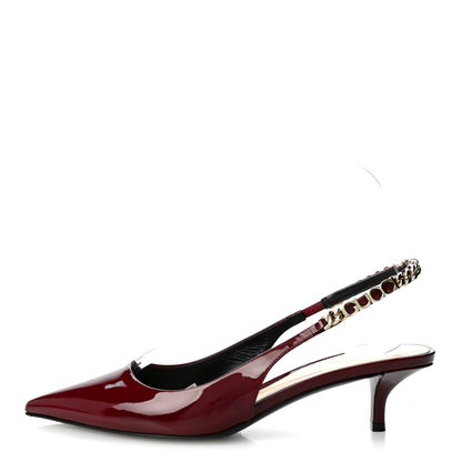 Gucci Vernice Crystal Nappa Charlotte Signoria 45mm Slingback Pumps 37 Rosso Ancora 1 of 9