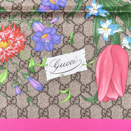 Gucci Silk Twill GG Monogram Flora Fluo GG Square Scarf Beige Pink 2 of 4