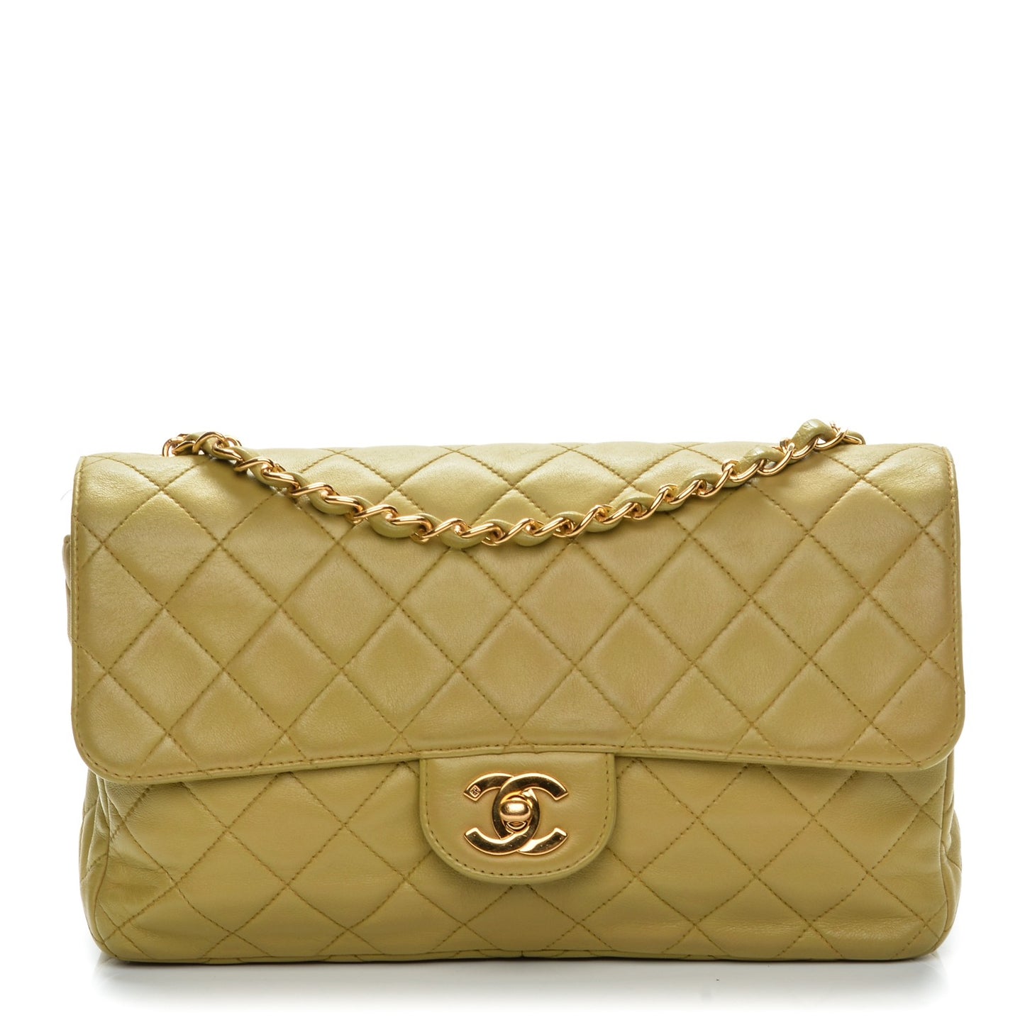 Lambskin Quilted Medium Single Flap Green