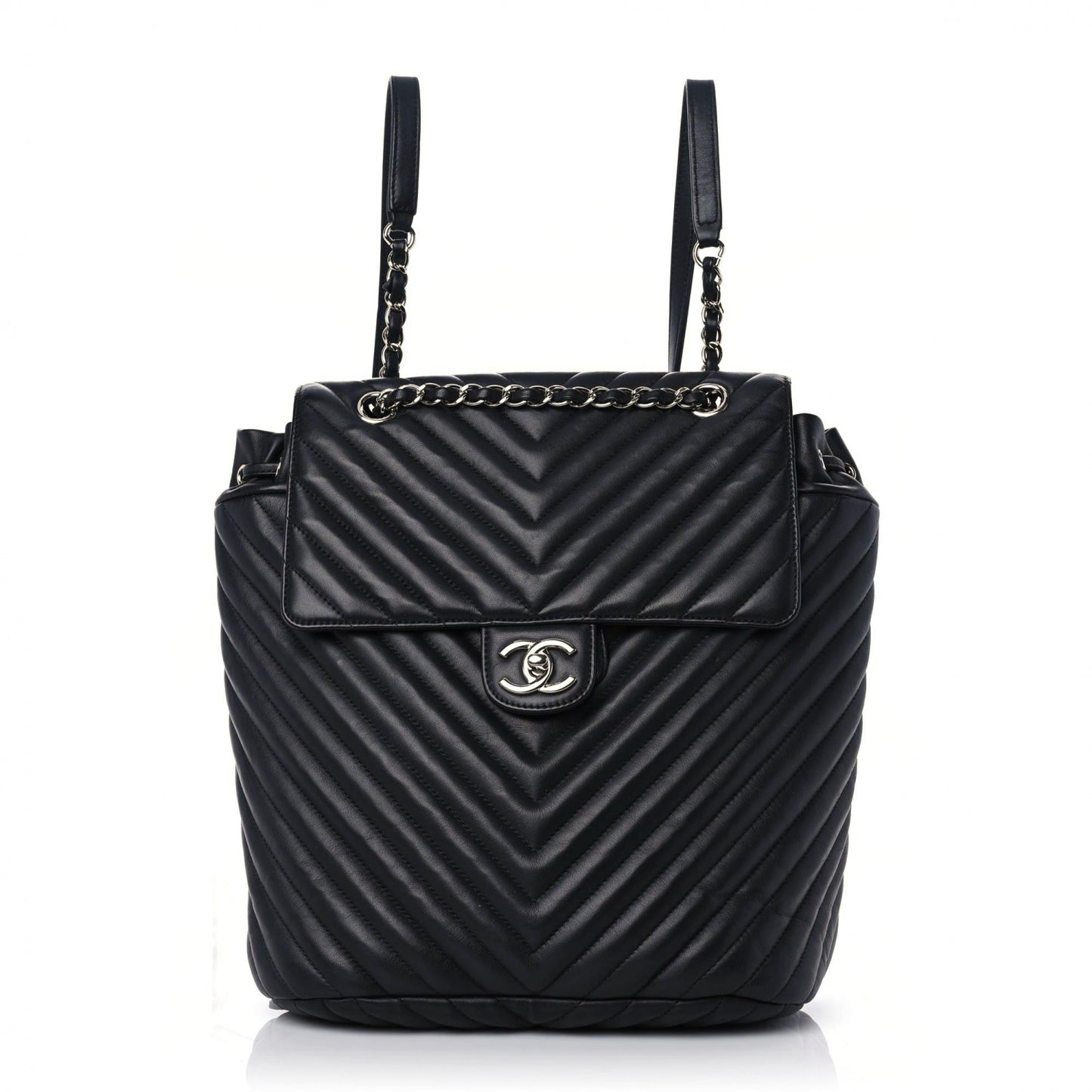 Calfskin Chevron Quilted Large Urban Spirit Backpack Black