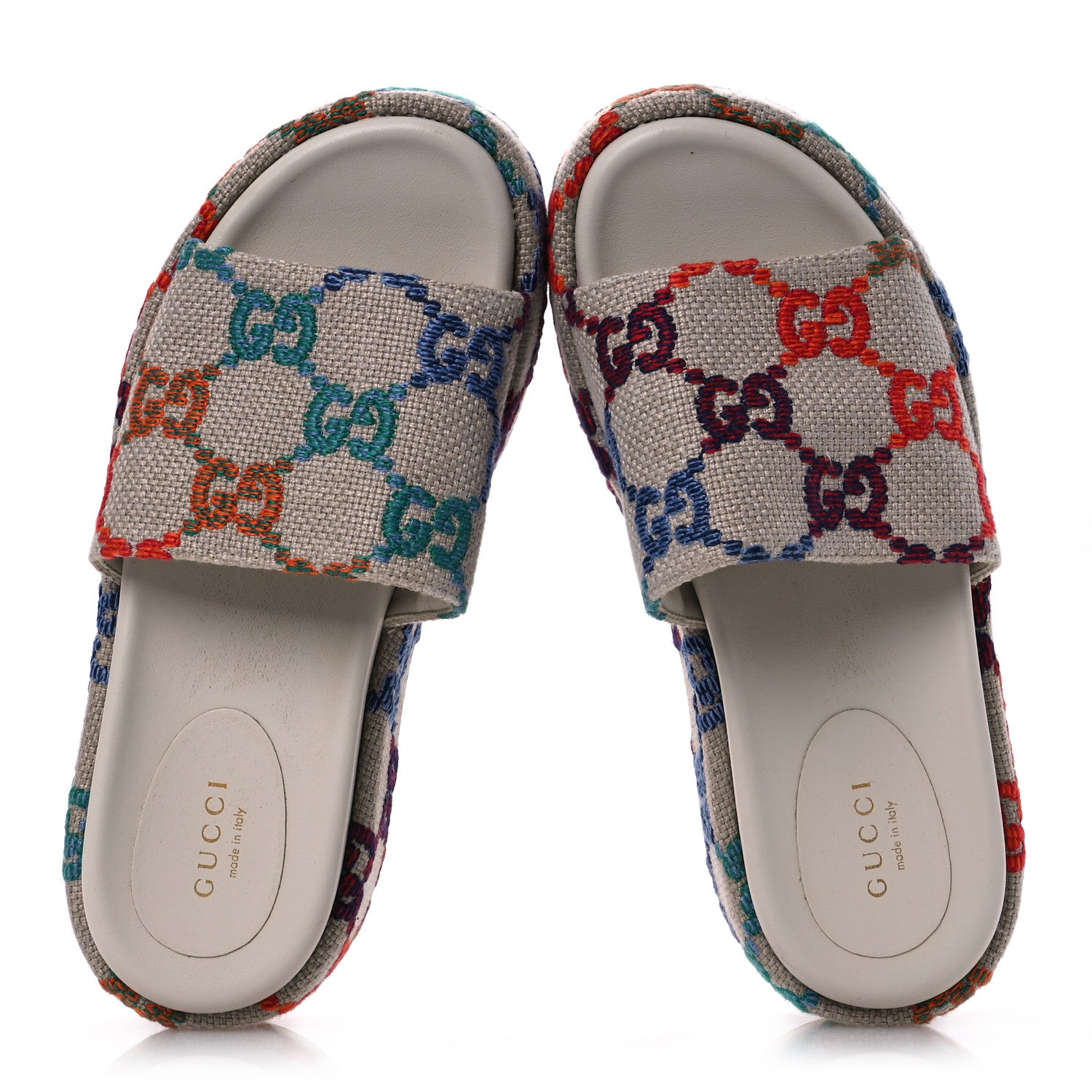 Gucci Linen Psychedelic Mini GG Monogram Angelina Platform 55mm Slide Sandals 36 Multicolor 2 of 14