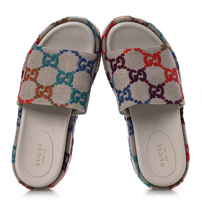Gucci Linen Psychedelic Mini GG Monogram Angelina Platform 55mm Slide Sandals 36 Multicolor 2 of 14