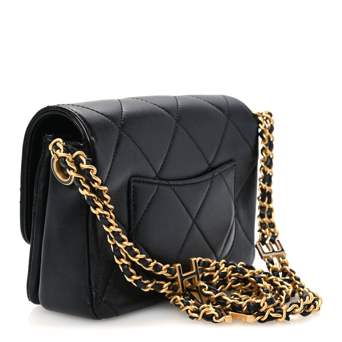 Chanel Lambskin Quilted Enamel Chain Logo Mini Flap Black 3 of 10