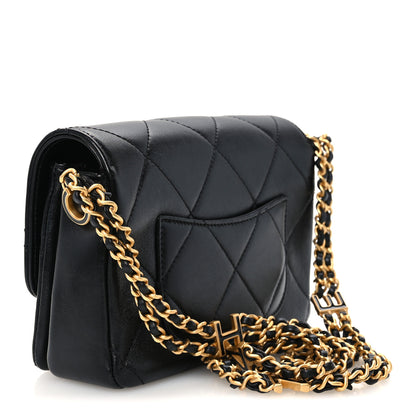 Chanel Lambskin Quilted Enamel Chain Logo Mini Flap Black 3 of 10