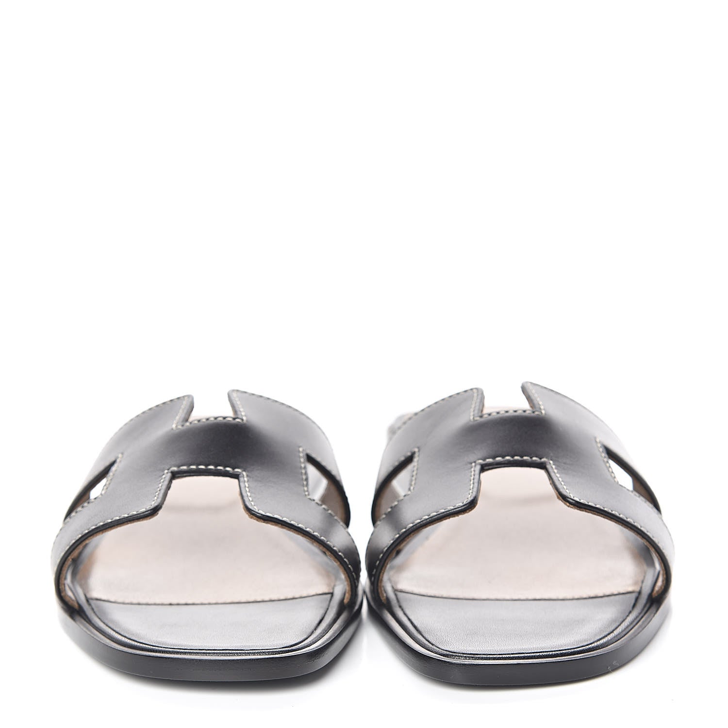 Hermes Box Calfskin Oran Sandals 38 Black 2 of 8
