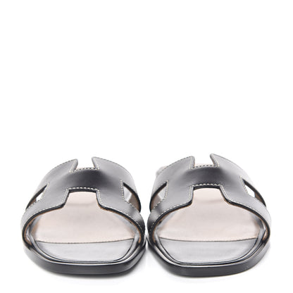 Hermes Box Calfskin Oran Sandals 38 Black 2 of 8