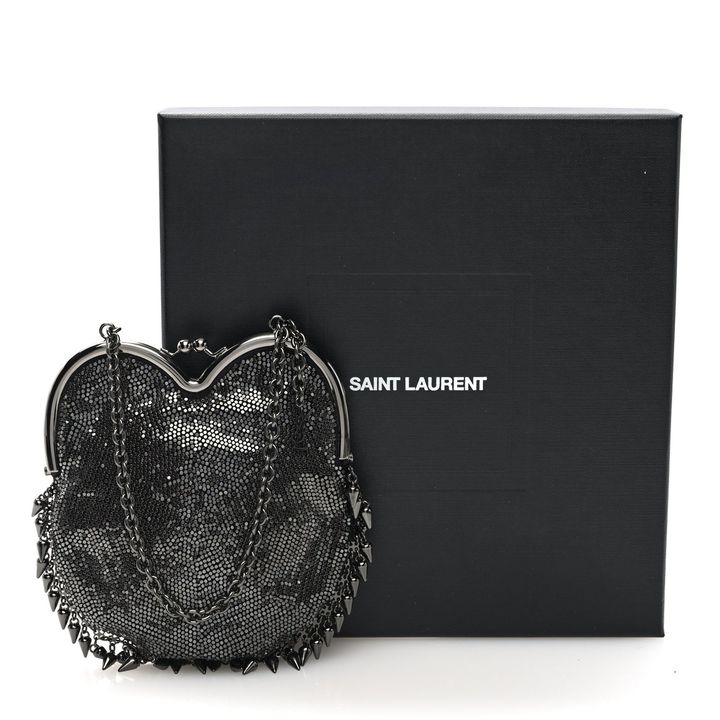 Satin Mesh Studded Mini Heart Bag Dark Rutenio