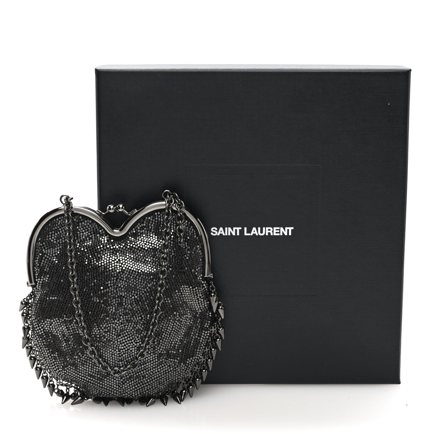 Saint Laurent Satin Mesh Studded Mini Heart Bag Dark Rutenio 10 of 10
