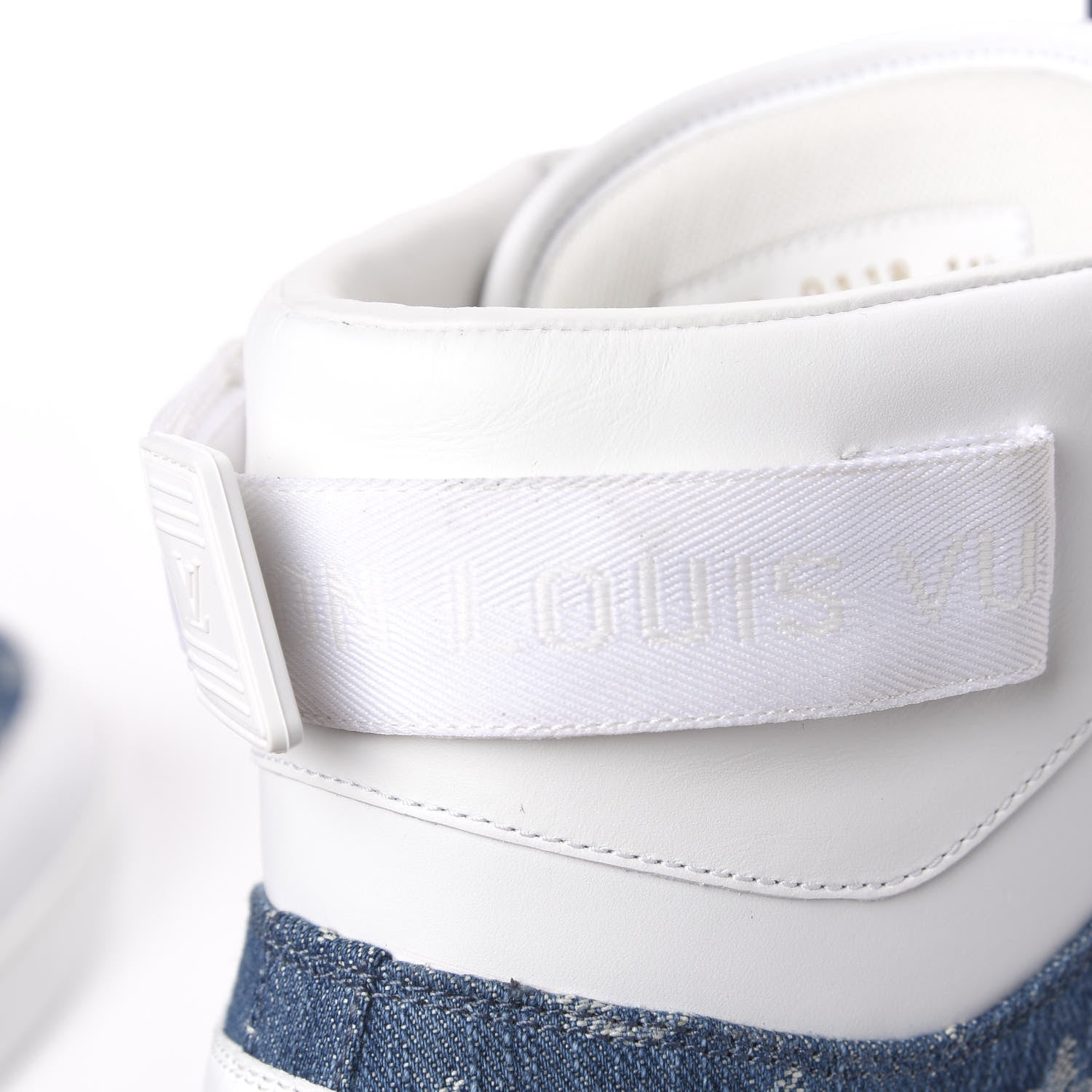 Louis Vuitton Calfskin Monogram Denim Rivoli High Top Sneakers 11.5 White 9 of 10