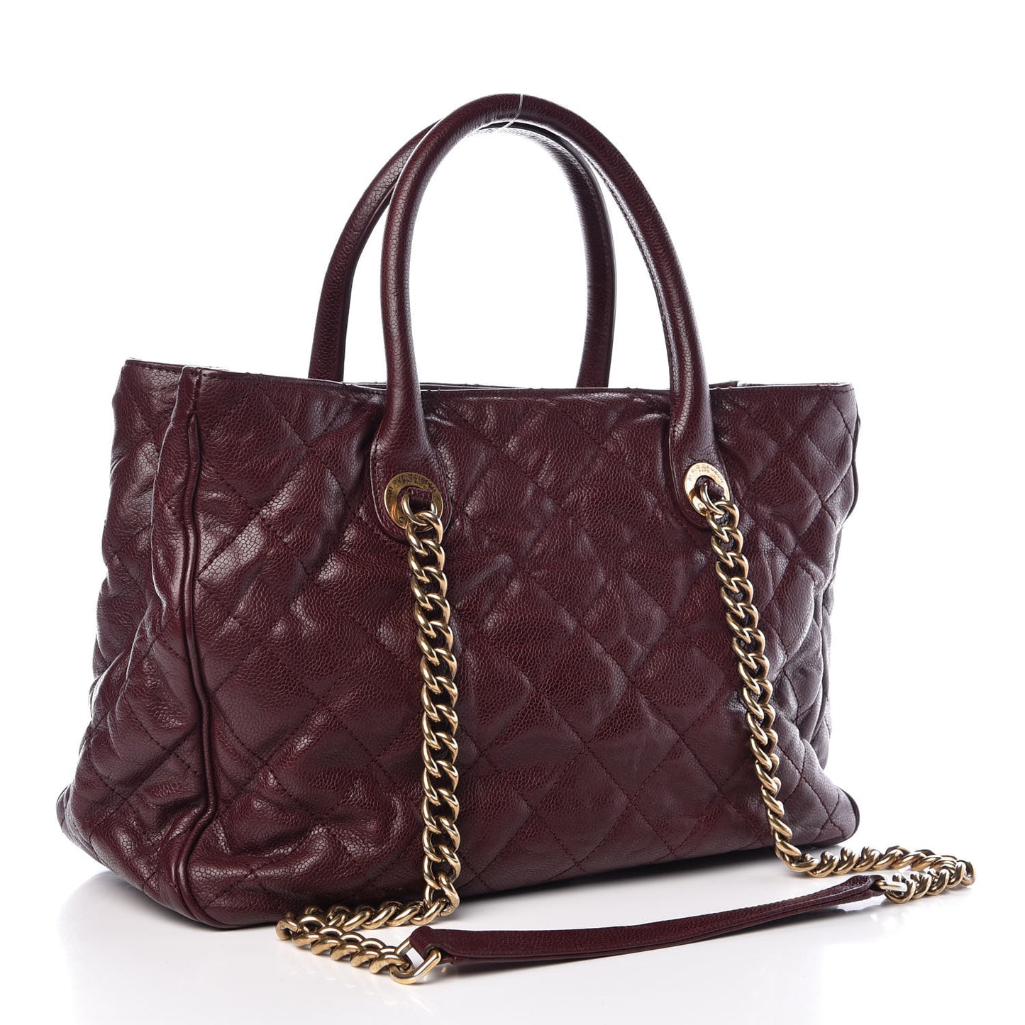 Glazed Caviar Quilted Small Shiva Tote Burgundy