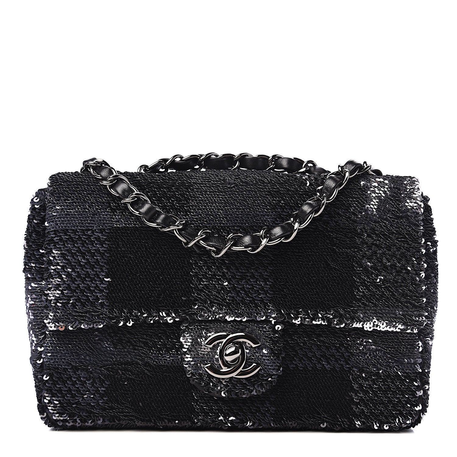 Chanel Sequin Mini Rectangular Single Flap Black Silver 1 of 10