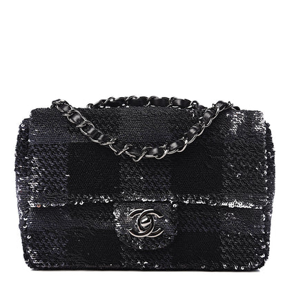 Chanel Sequin Mini Rectangular Single Flap Black Silver 1 of 10