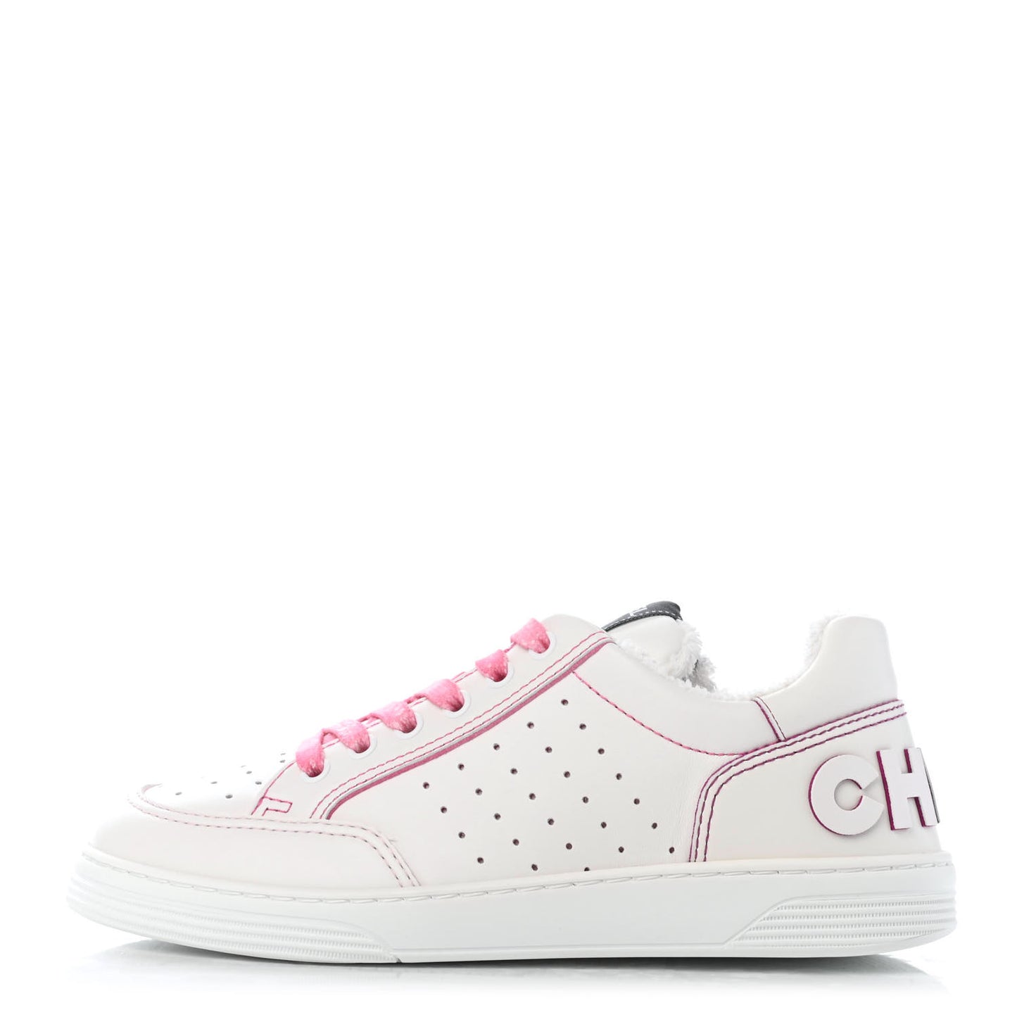 Calfskin Womens Logo Sneakers 38 White Pink