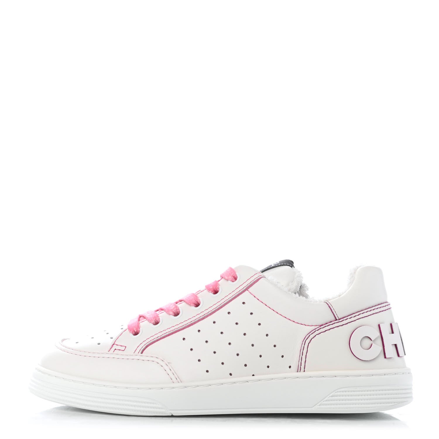 Chanel Calfskin Womens Logo Sneakers 38 White Pink 1 of 4