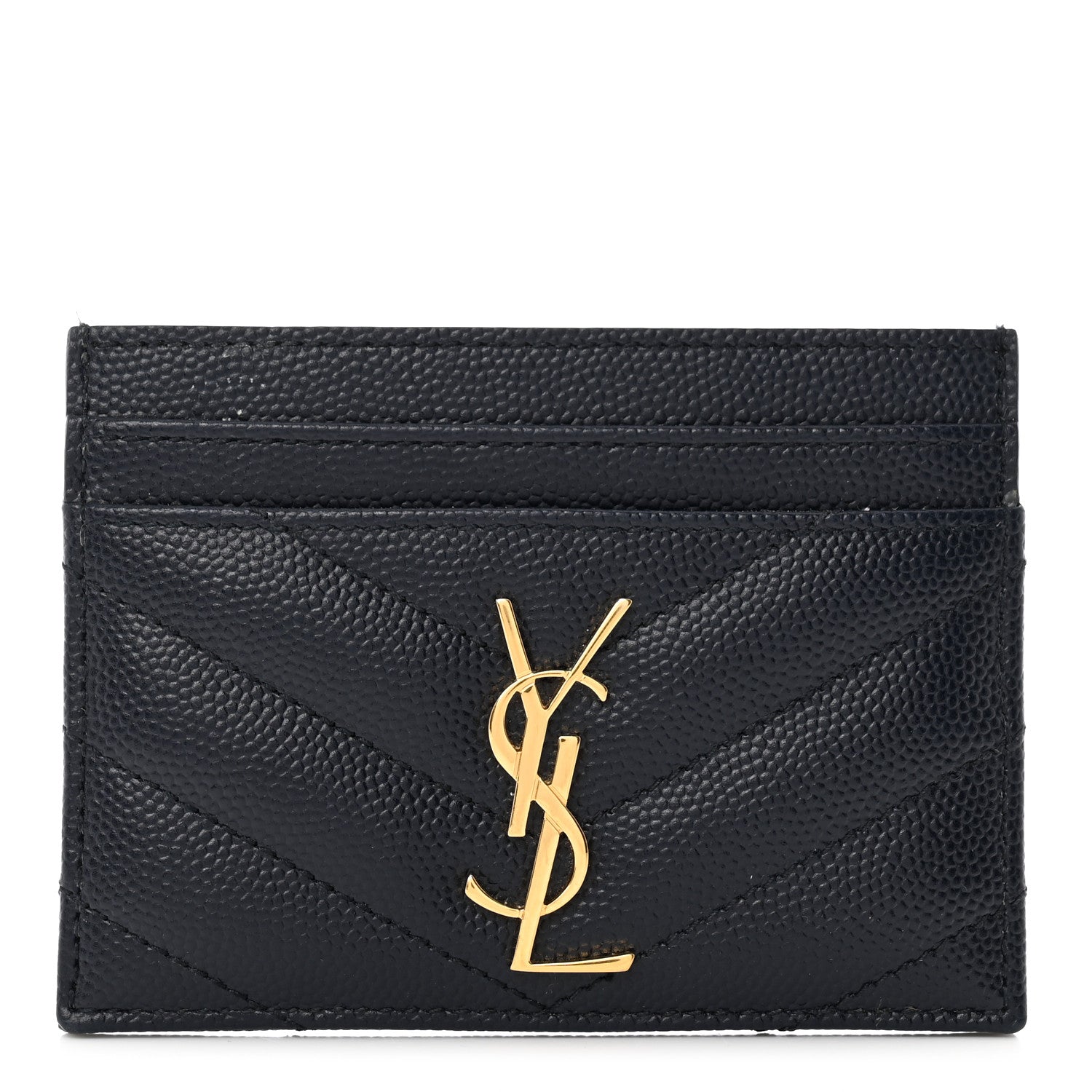 Saint Laurent Grain De Poudre Matelasse Chevron Monogram Credit Card Case Deep Marine 1 of 8