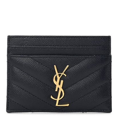 Saint Laurent Grain De Poudre Matelasse Chevron Monogram Credit Card Case Deep Marine 1 of 8