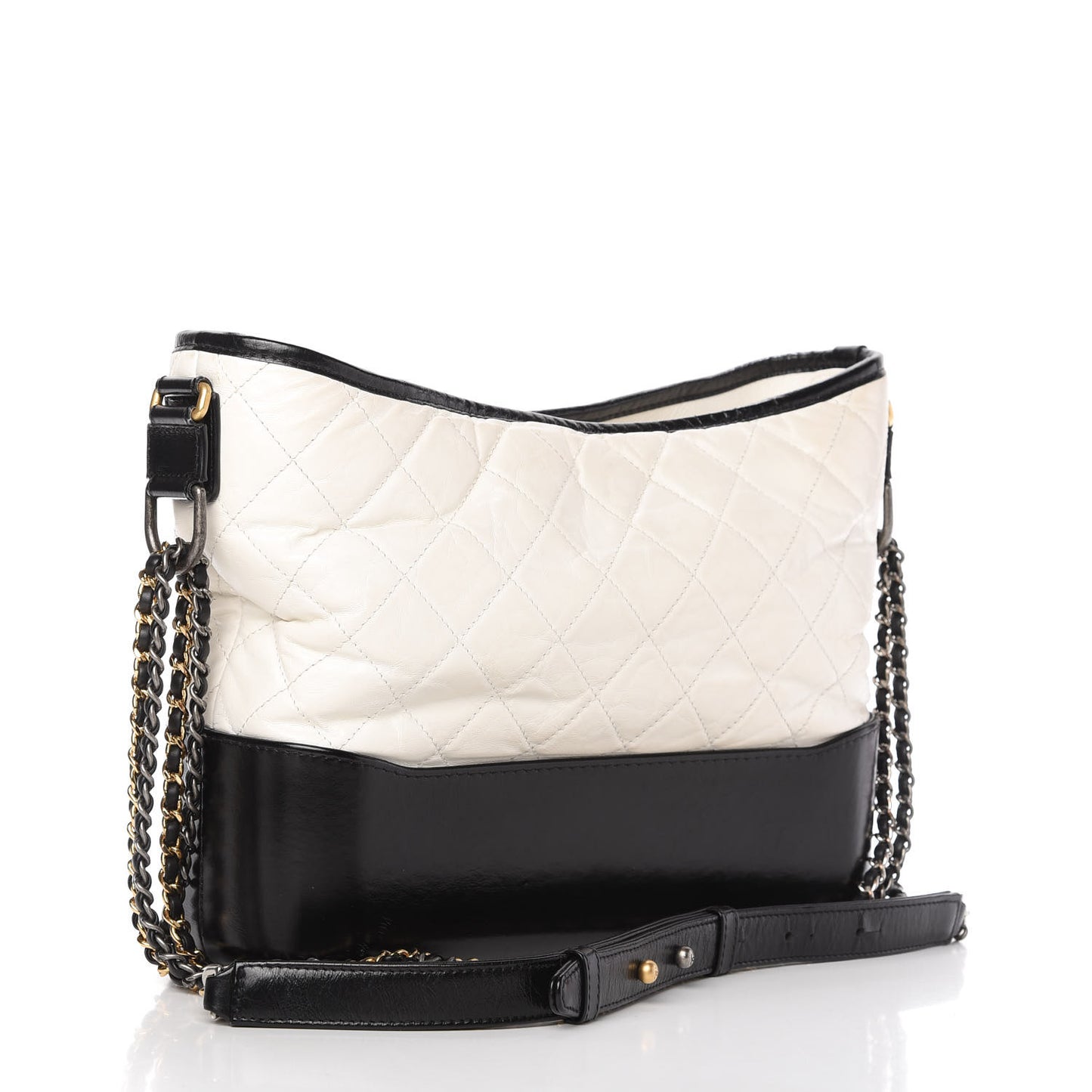 Aged Calfskin Quilted Medium Gabrielle Hobo Black White