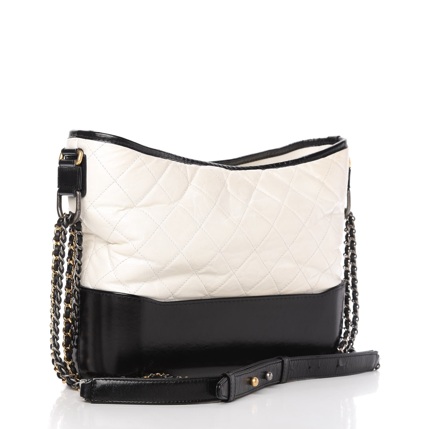 Chanel Aged Calfskin Quilted Medium Gabrielle Hobo Black White 3 of 10