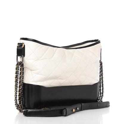Chanel Aged Calfskin Quilted Medium Gabrielle Hobo Black White 3 of 10