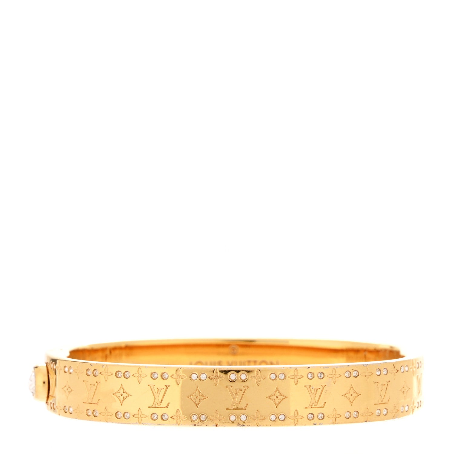 Louis Vuitton Brass Crystal Monogram Nanogram Strass Cuff S Gold 1 of 7