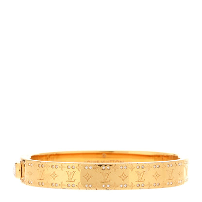 Louis Vuitton Brass Crystal Monogram Nanogram Strass Cuff S Gold 1 of 7