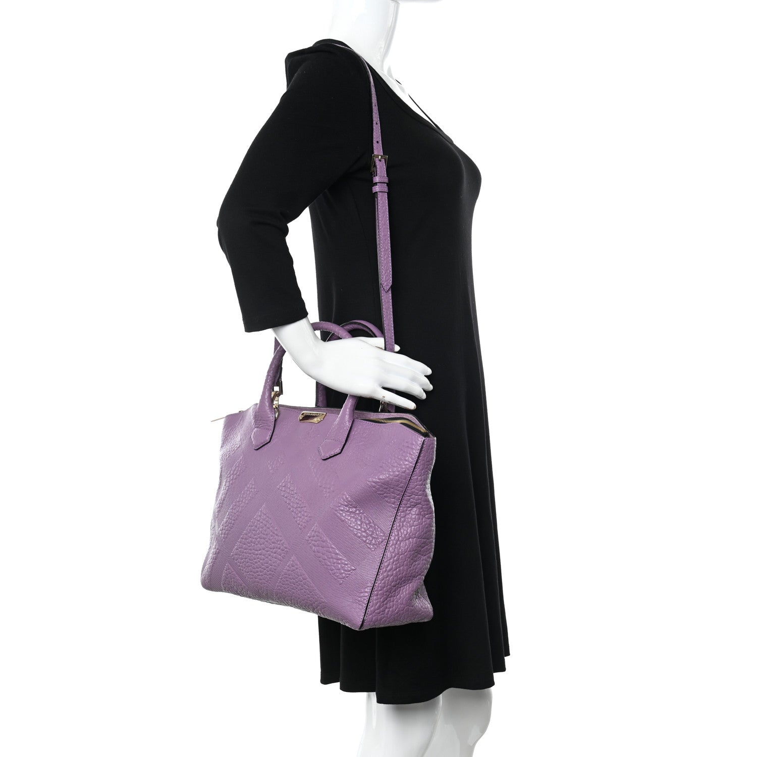 Burberry Heritage Grain Check Embossed Medium Dewsbury Tote Purple 2 of 11