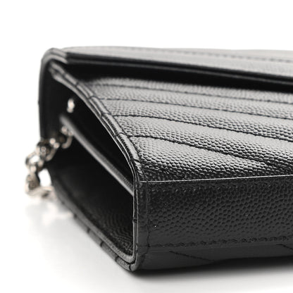 Saint Laurent Grain De Poudre Matelasse Chevron Monogram Chain Wallet Black 8 of 10