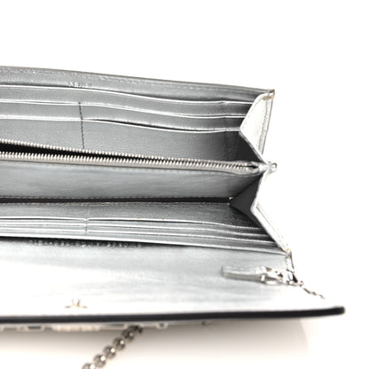 Fendi Metallic Calfskin Continental Wallet On Chain Argento 5 of 14