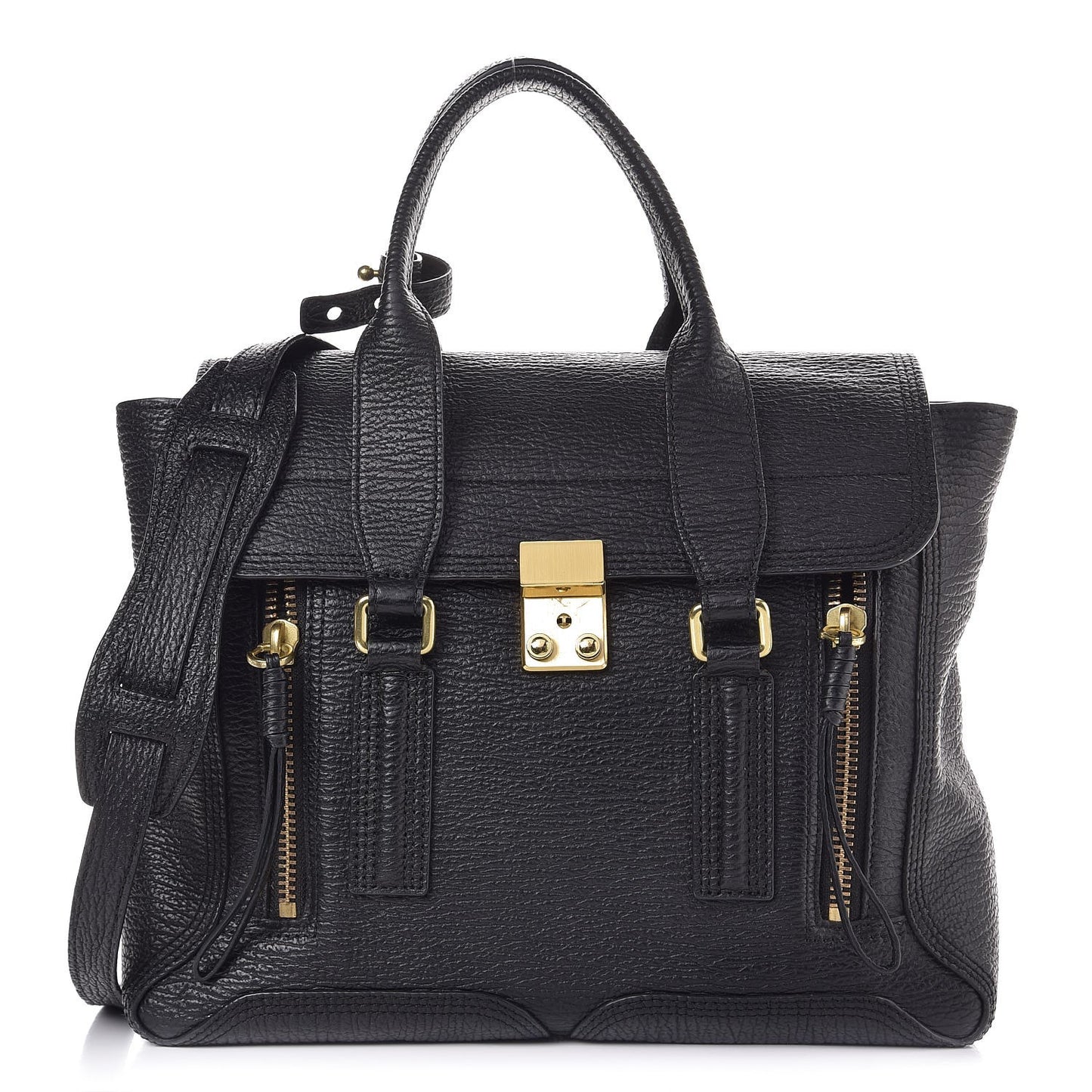 3.1 Textured Calfskin Medium Pashli Satchel Black