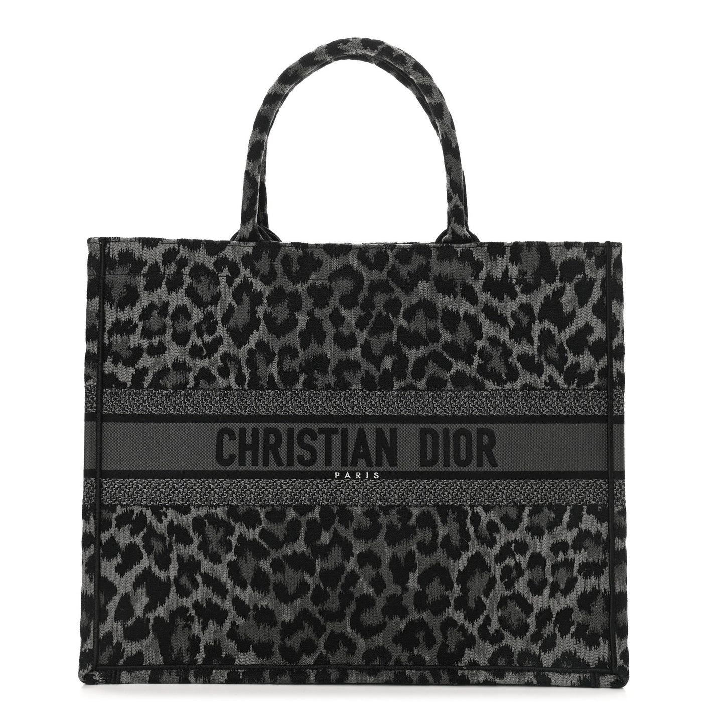 Canvas Embroidered Large Leopard Book Tote Grey