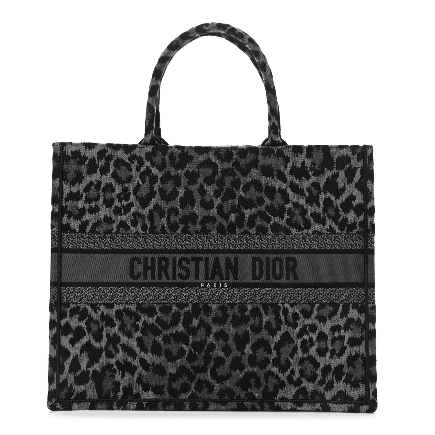Christian Dior Canvas Embroidered Large Leopard Book Tote Grey 1 of 10