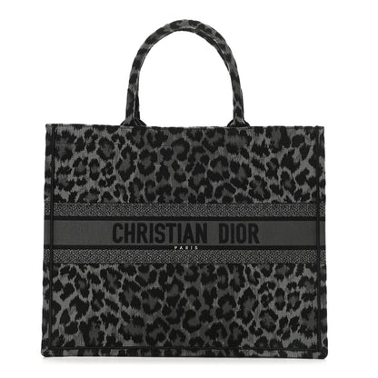 Christian Dior Canvas Embroidered Large Leopard Book Tote Grey 1 of 10