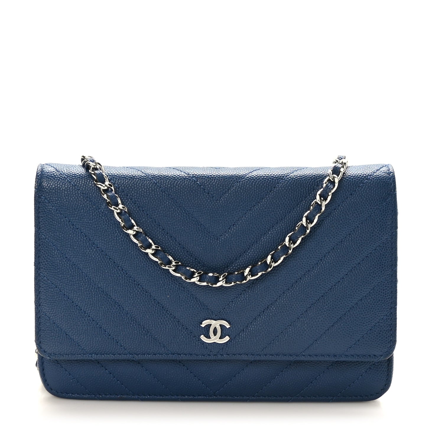 Caviar Chevron Quilted Wallet On Chain WOC Navy