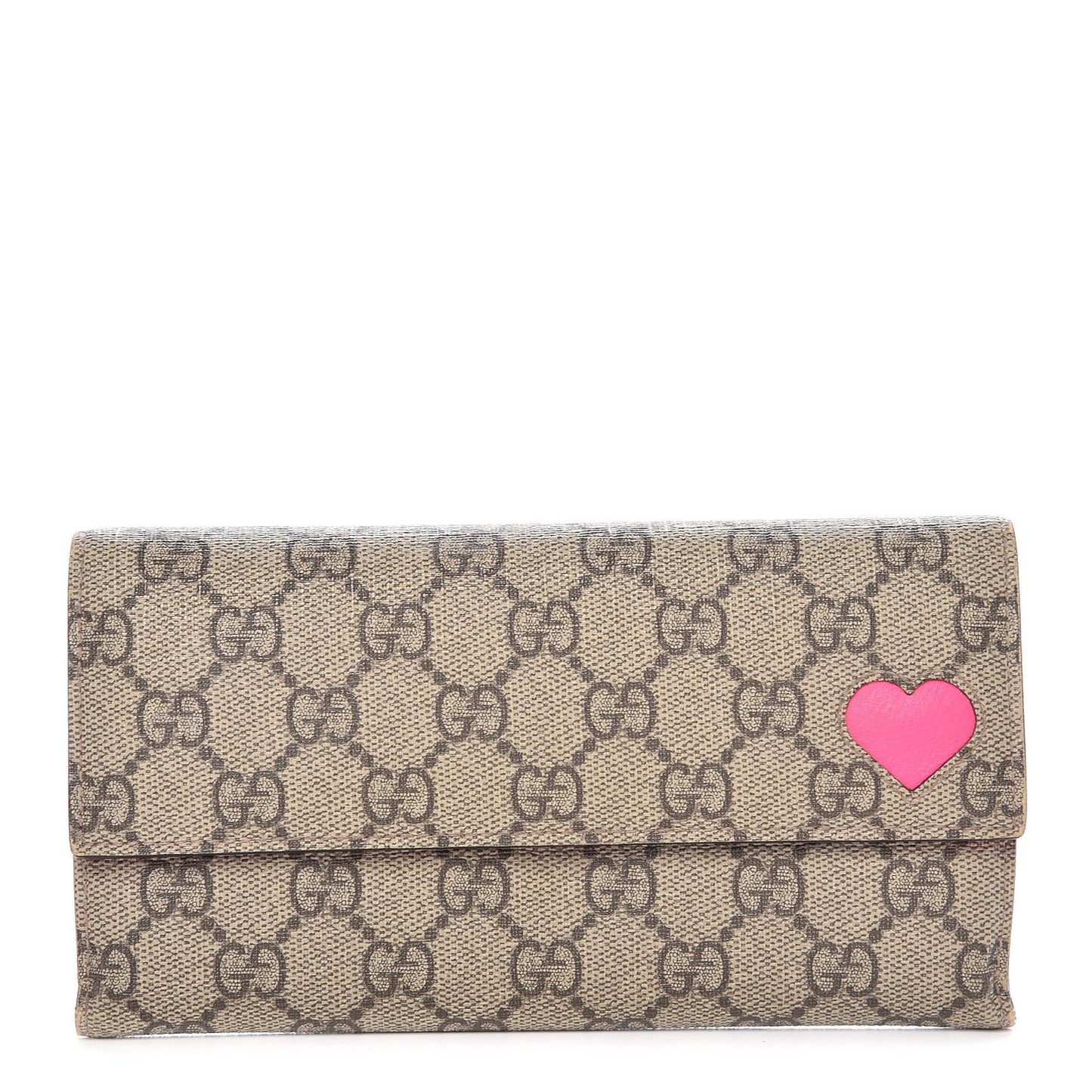 GG Supreme Monogram Continental Heart Wallet Fluorescent Fuchsia