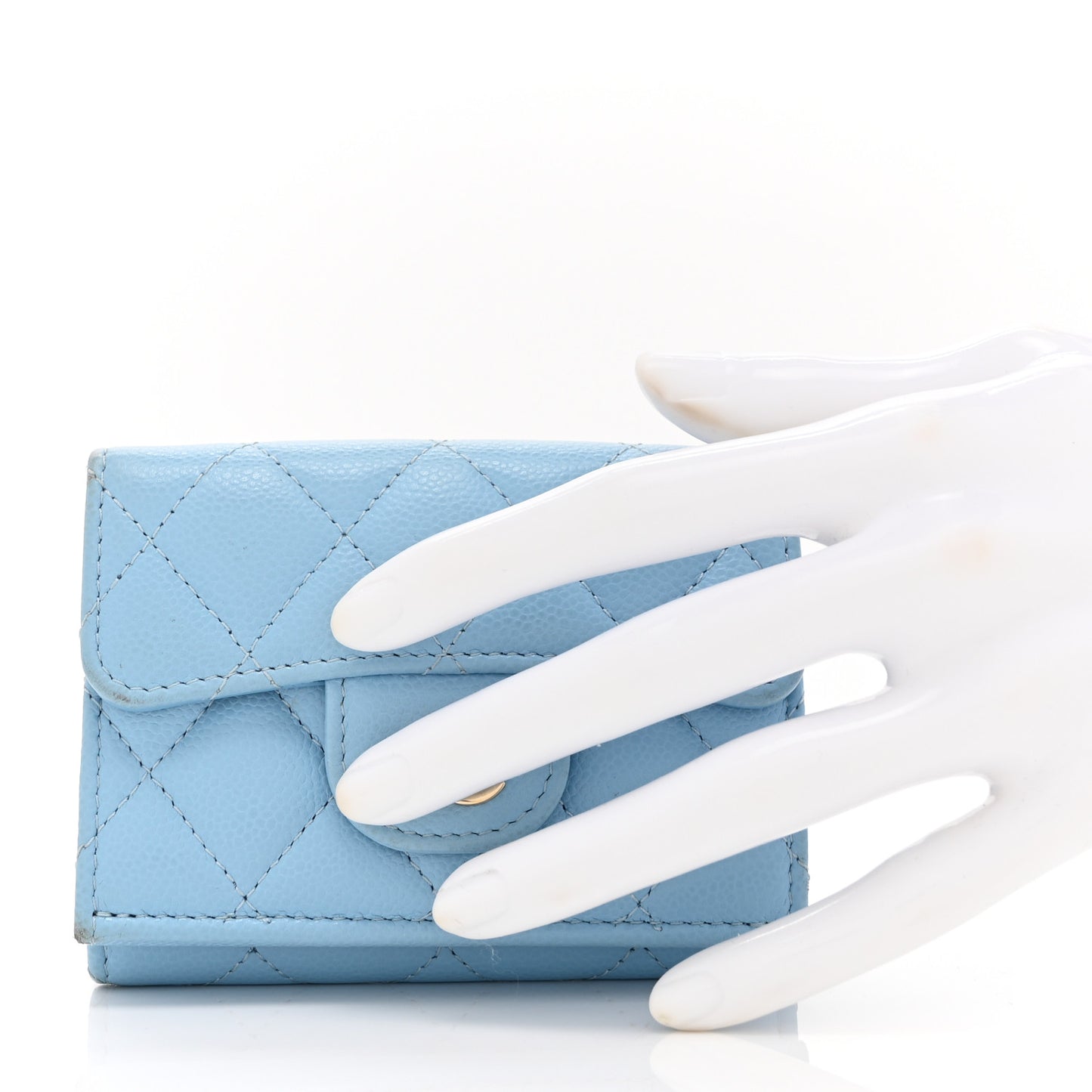 Caviar Quilted Double Flap Wallet Light Blue