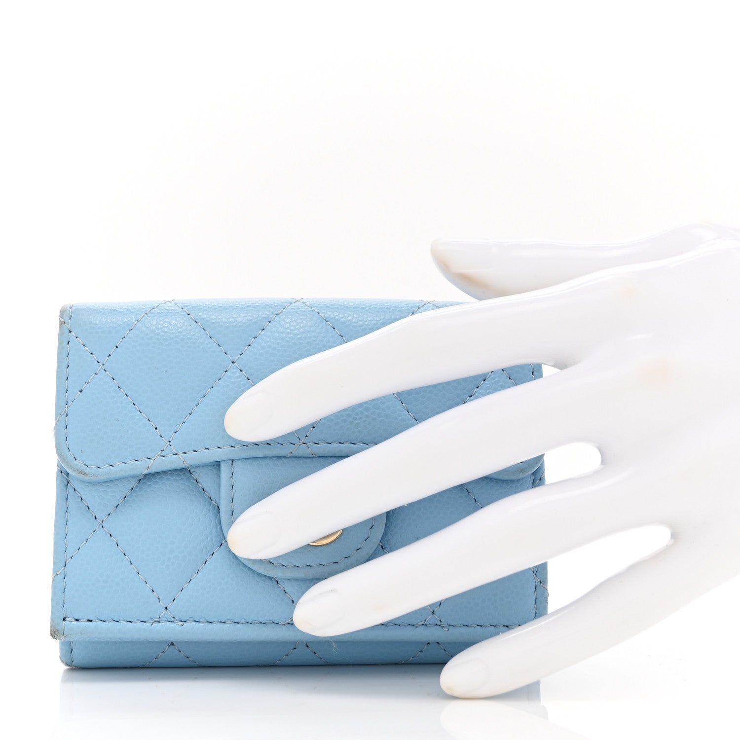 Chanel Caviar Quilted Double Flap Wallet Light Blue 2 of 10