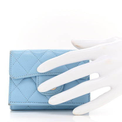 Chanel Caviar Quilted Double Flap Wallet Light Blue 2 of 10