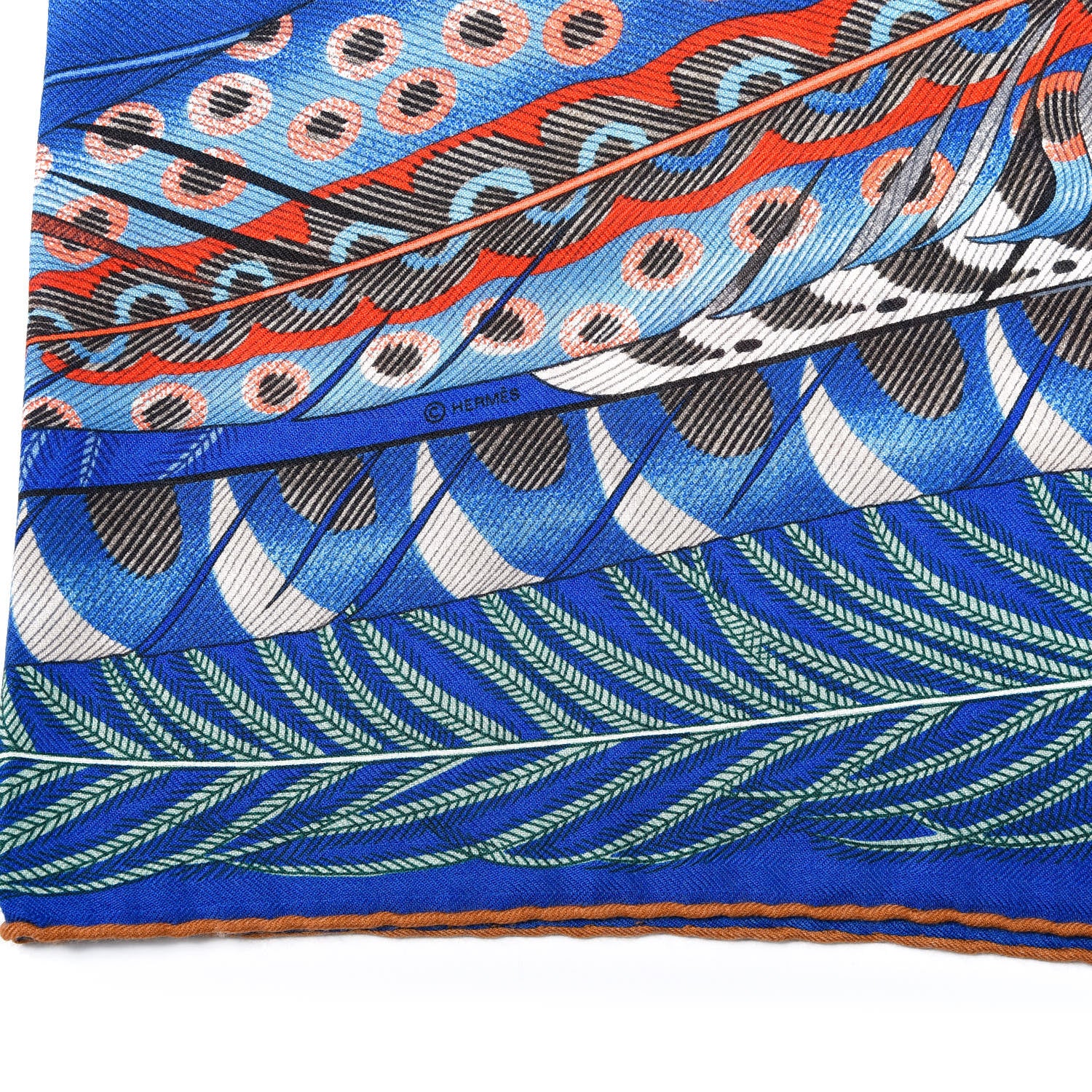 Hermes Cashmere Silk Plumes En Fete Shawl 140 Bleu Roy Jaune Rouge 7 of 7