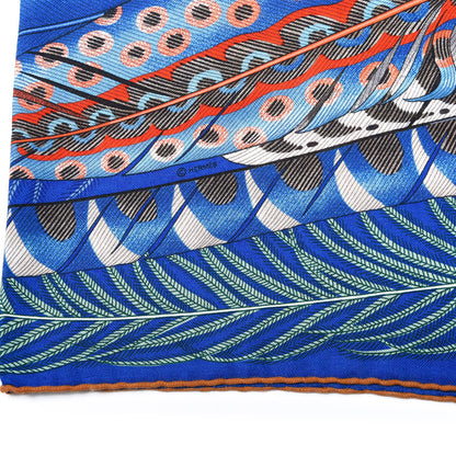 Hermes Cashmere Silk Plumes En Fete Shawl 140 Bleu Roy Jaune Rouge 7 of 7