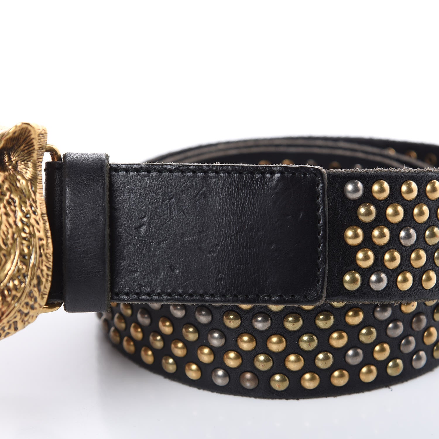 Gucci Calfskin Studded Feline Belt 100 40 Black 7 of 7