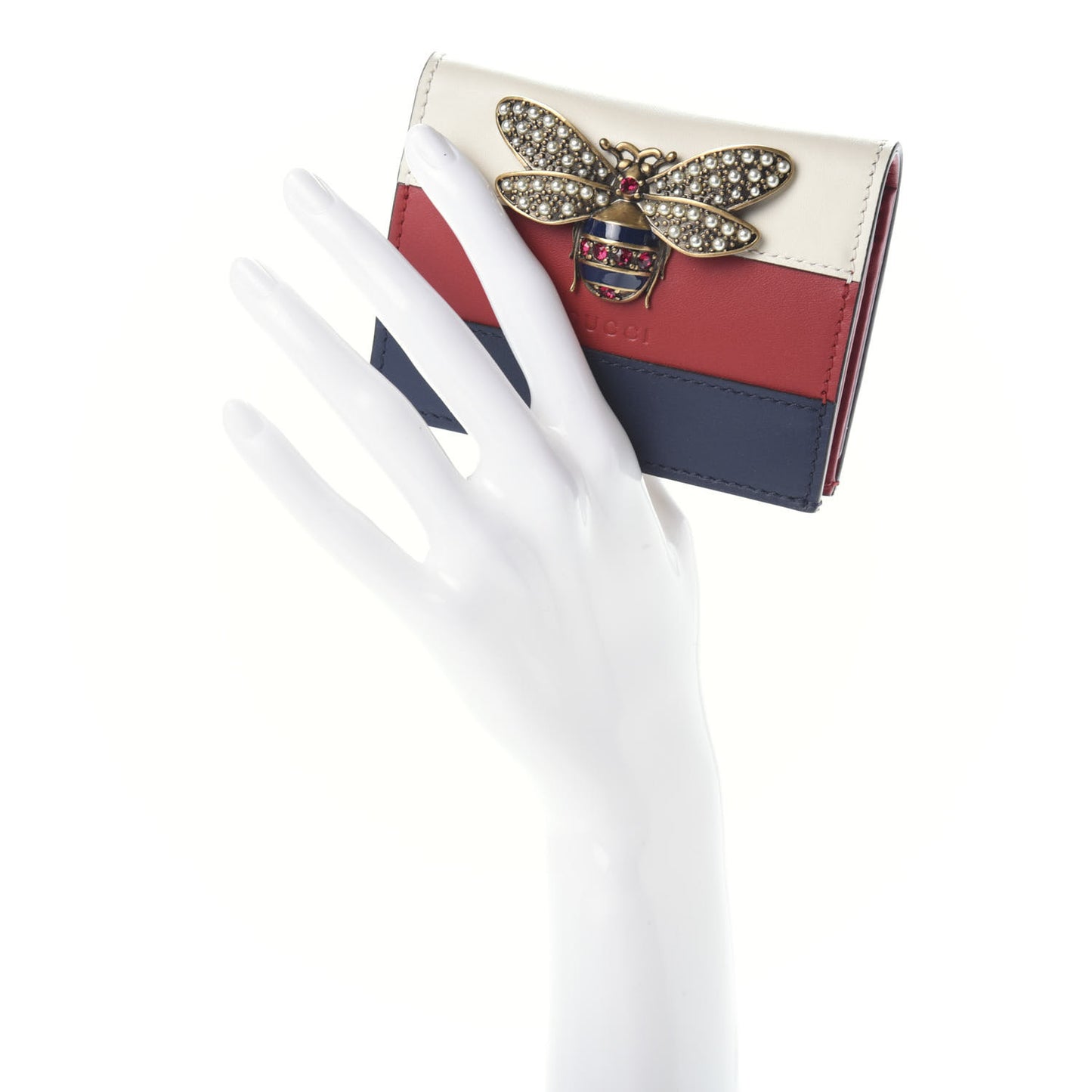 Calfskin Queen Margaret Card Case Wallet Blue Agata Hibiscus Red Mystic White
