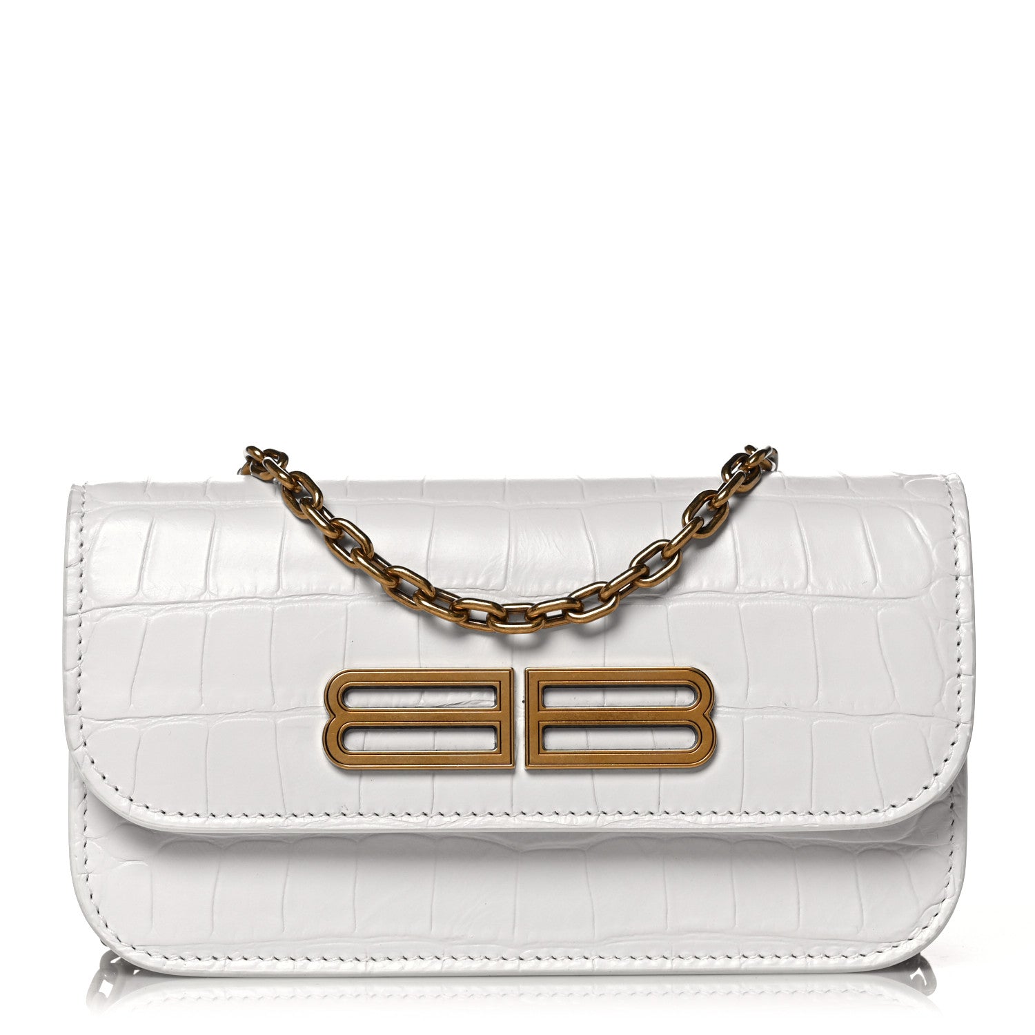 Balenciaga Extra Supple Calfskin Crocodile Embossed Gossip Wallet On Chain Optic White 1 of 9