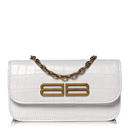 Balenciaga Extra Supple Calfskin Crocodile Embossed Gossip Wallet On Chain Optic White 1 of 9