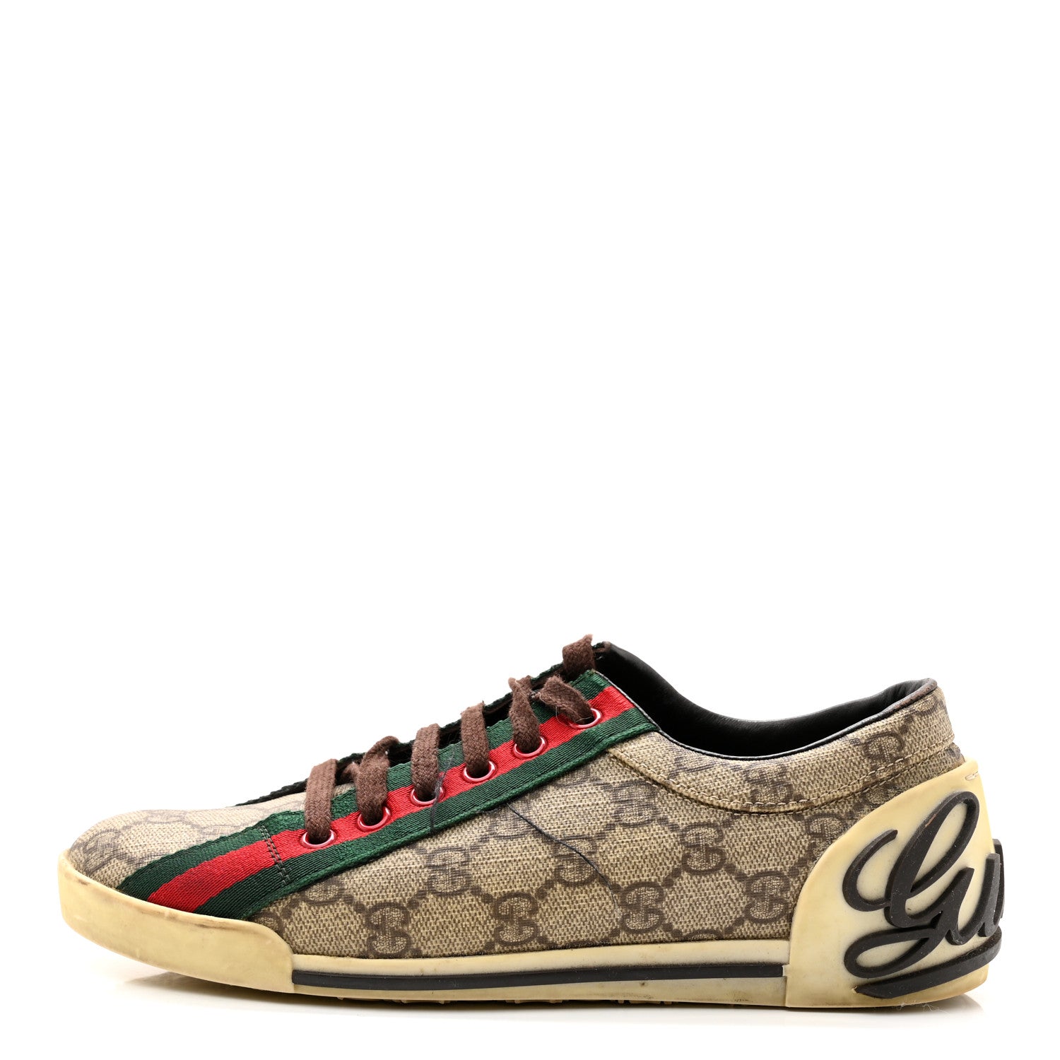 Gucci GG Monogram Web Womens Script Sneakers 36 Brown 1 of 10